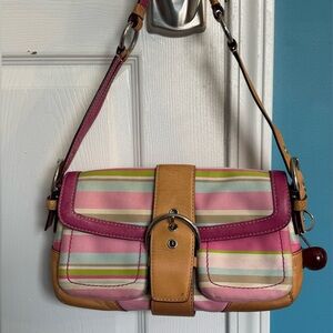 Coach Multicolor Striped Soho Bag with Cherry Charm